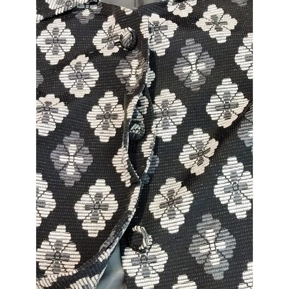 Sigrid Olsen Floral Brocade Jacket Button Up Textured Black White Womens Size 10